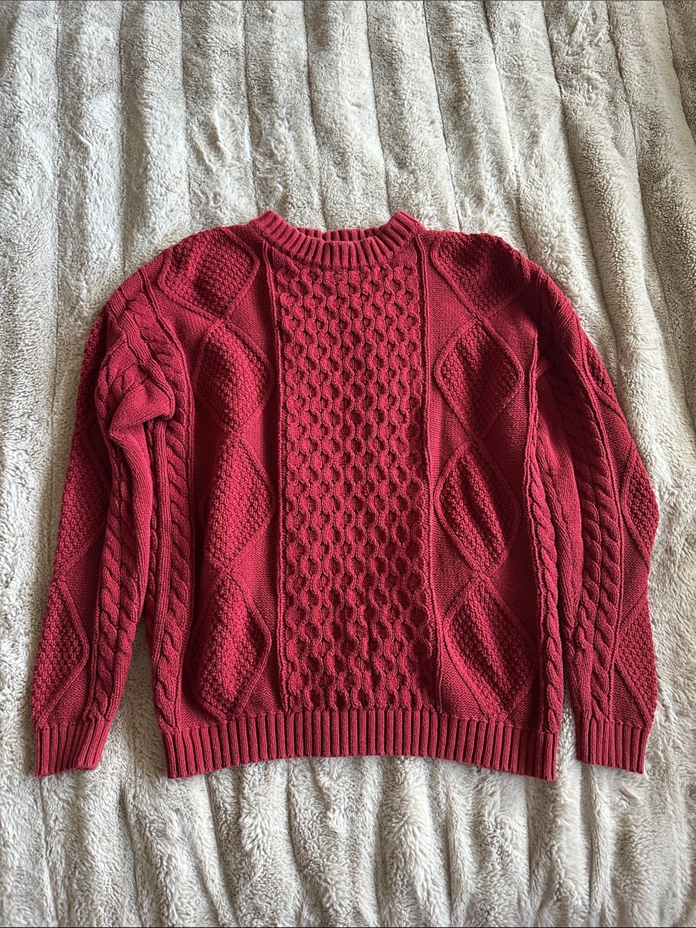 Aqua Men's Cable Knit Crewneck Sweater in Red